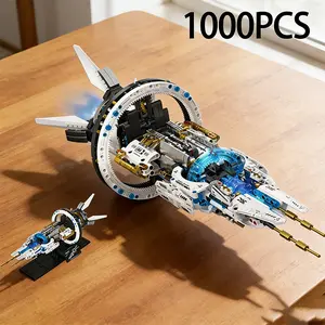 1000pcs Building Blocks Set, Blue Starship Spacecraft Model, Technology Interlocking Station, Difficult Assembly, Valentine's Day Gift