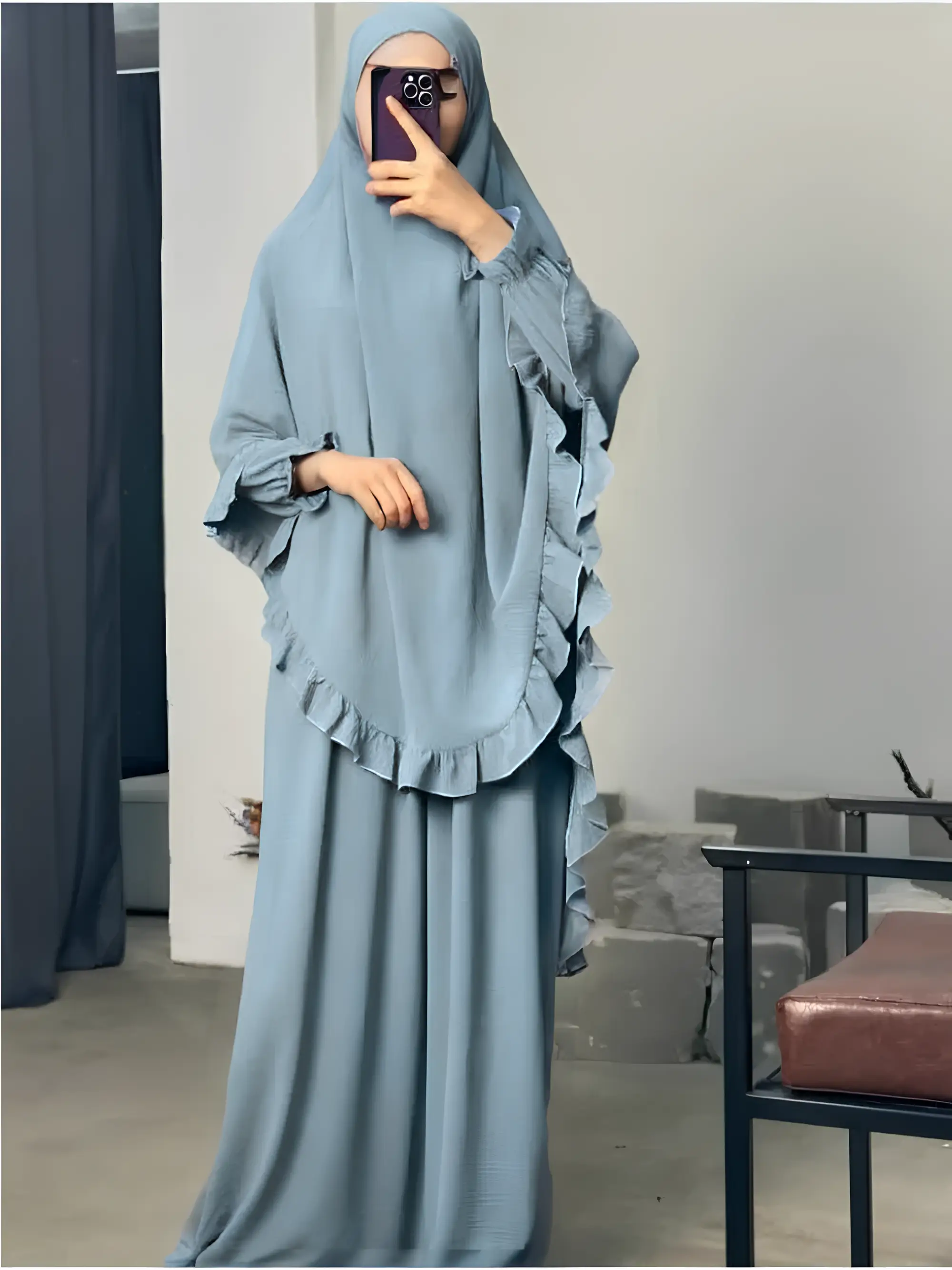 Ramadan Muslim Women 2 Piece Jilbab Set – Long Abaya Khimar with Hijab for Prayer,Muslim Clothes for Women, Please Purchase One Size Smaller, Modesty