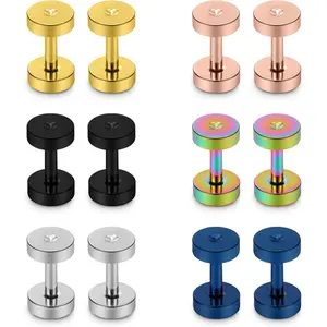 Lcolyoli Screw Fit Ear Gauges Kit Surgical Steel Tunnel Expander Earrings Earlobe Plugs Body Piercing Jewelry Set for Women Men 14G-00G 12 Pieces
