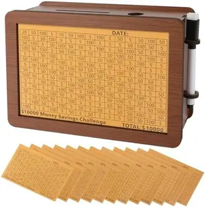 Wooden Money Saving Box for Kids & Adults - Reusable $10,000 Savings Challenge Box with Progress Tracker & Cash Vault, Educational Piggy Bank Gift for Boys Girls 3-12（12 Amounts）