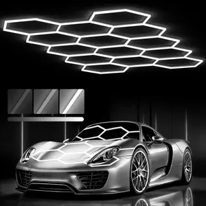 Hexagonal Light Adjustable Level 3, 14 Grid Hexagon Garage Light 399w 43890lm, LED Store Light 6500k Daylight, Gym Workshop Lighting System