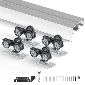 VEVOR Bypass Door Hardware, 5ft Heavy Duty Bypass Sliding Door Hardware Kit, Aluminum Alloy Sliding Closet Door Hardware Set for 2 Door System, Fit Door Thickness 1 3/8 " - 1 3/4", Easy to Install