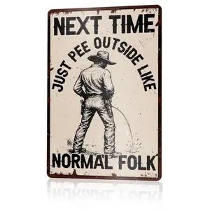 12x8 Inches Funny Cowboy Pee Outside Metal Sign, Retro Western Aluminum Tin Sign, Rustic Man Cave Wall Decor for Garage, Bar, Home, Funny Cowboy Plaque, Vintage Western Metal Wall Art