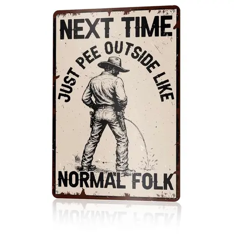 12x8in Rust-Proof Aluminum Funky Cowboy Pee Outside Sign - Lightweight Eco-Friendly, Crisp Lettering, Home Decor Plaque, Outdoor Plaques, Trendy Quirky Oddities Gift, Nail-Mountable, Indoor/Outdoor Use, Included Screws