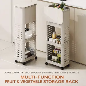 3 Tier Rolling Utility Cart Organizer, Features flip-open lid trash can and 360-degree rotating wheels. Stable and Sturdy Rolling Storage Carts for Bathroom, Kitchen, Snack, Craft.