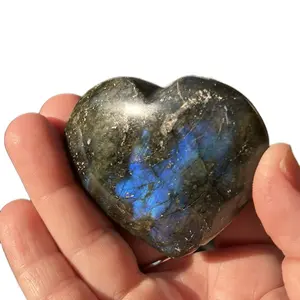 Labradorite Natural Crystal Heart Stone - Heart-Shaped Natural Crystal with Blue Accents, Ideal for Home Decor