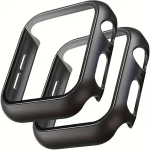 2pcs Apple Watch Case Set PC Smart Watch Case 2-in-1 Ultra-thin Protective Tempered Glass Screen Protector Case, Compatible with Apple Watch Case 38/40/41/42/44/45/46, Compatible with Apple Watch Series SE/10/9/8/7/6/5/4/3/2/1, Smart Watch Accessories