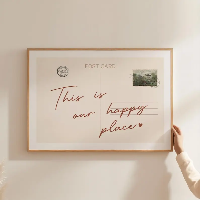 [UNFRAMED POSTER] This is our happy place Vintage Postcard Poster Trendy Apartment Aesthetic Bar Cart Decor Horizontal Print Retro Postage Stamp Wall Art