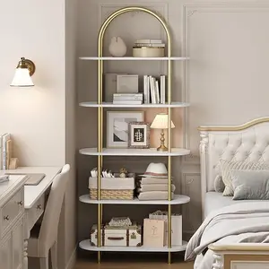 71" Bookshelf 5 Tier Bookcase Arched Display Racks Tall Bookshelf Freestanding Open Storage Shelf with Sturdy Metal Frame for Bedroom Living Room Home Office