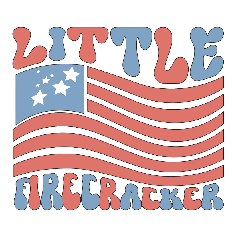 Little Firecracker Patriotic Flag Direct To Film Print, DTF Print, Ready To Press Print For T Shirts