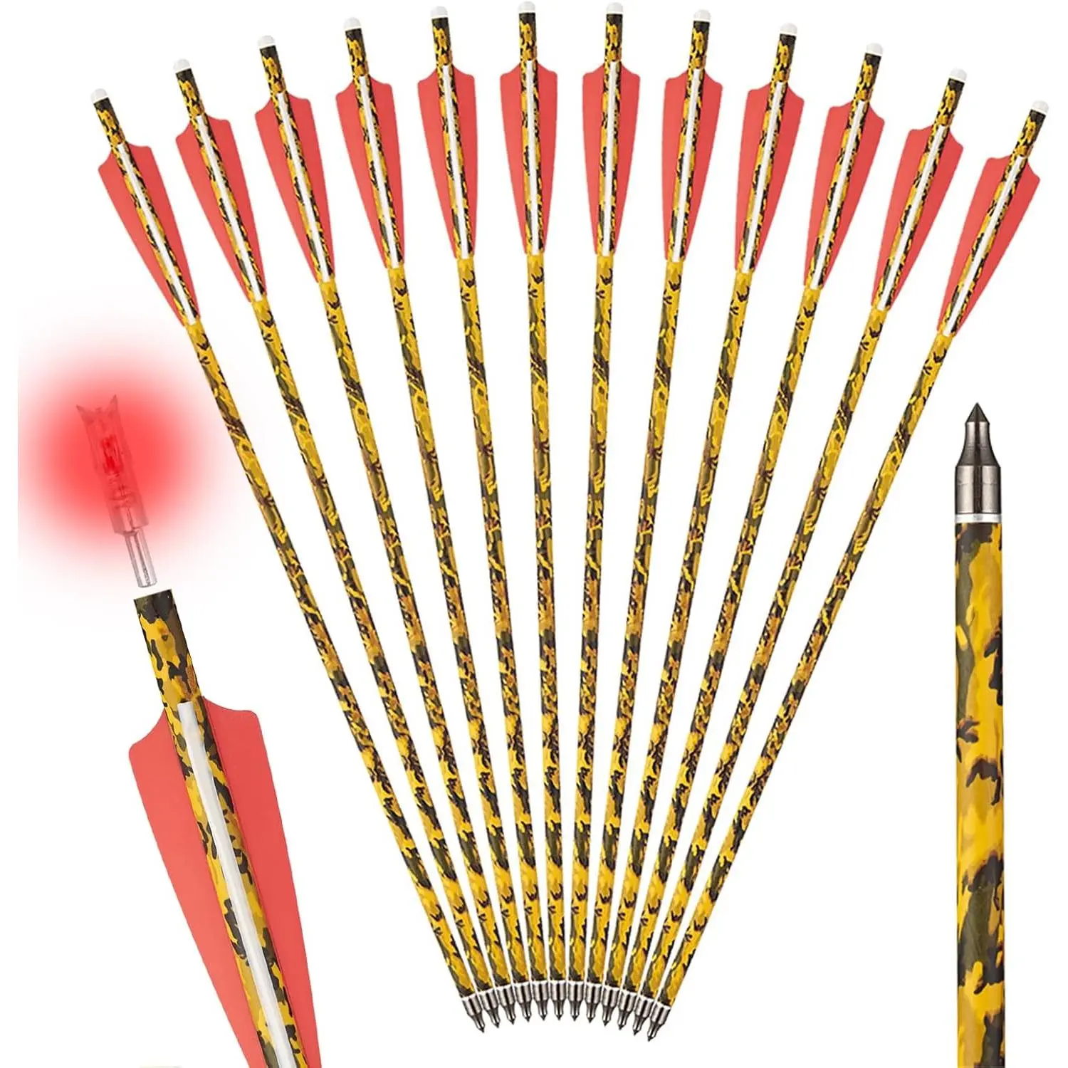 Carbon Crossbow Bolts - 20 in, 12pcs with 6pcs Lighted Nocks, Practice & Hunting Arrows for Outdoor Use