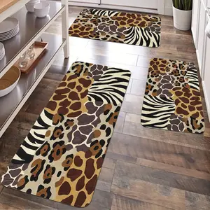 JIT 1/2/3 pcs of flannel leopard and zebra patterned patchwork carpet, suitable for various scenarios for carpet decoration. Kitchen carpet set, flannel washable bedside soft carpet, suitable for kitchens, bedrooms, etc.
