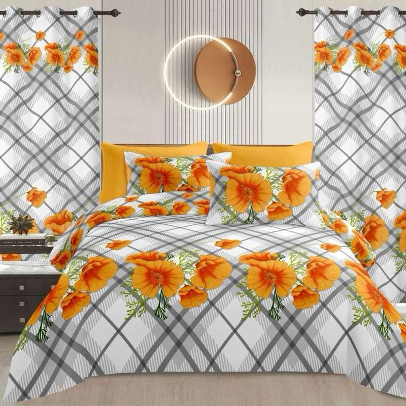 8 pcs  Floral Bedsheets with Curtains Comfortable Durable Material for Any Bedroom