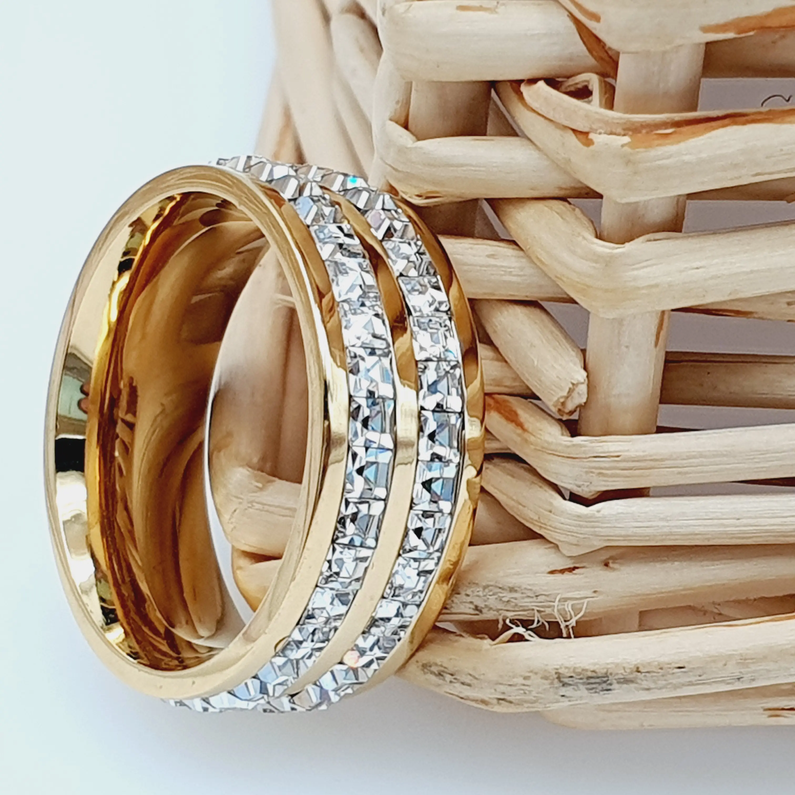 Yellow Gold Titanium Wedding Ring for Couples - Engagement and Wedding Band for Men - Diamond Ring