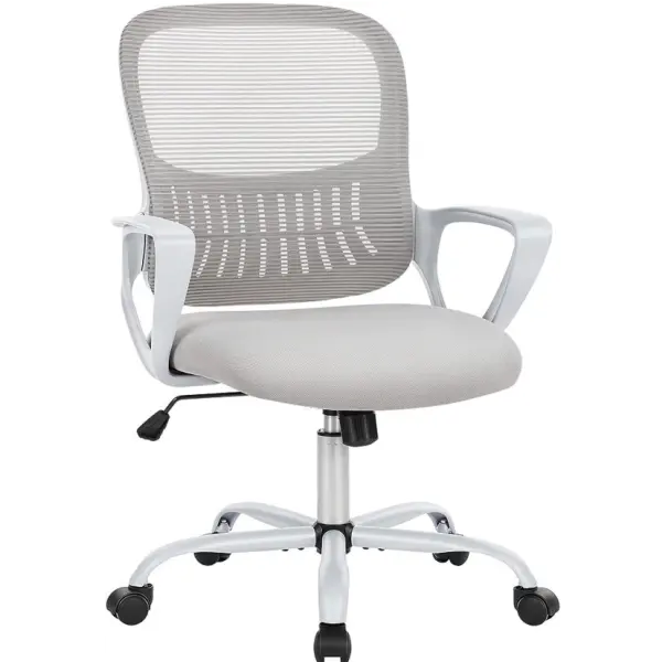 Office Computer Desk Chair, Ergonomic Mid-Back Mesh Rolling Work Swivel Task Chairs with Wheels, Comfortable Lumbar Support, Comfy Arms for Home, Bedroom, Study, Dorm, Student, Adults