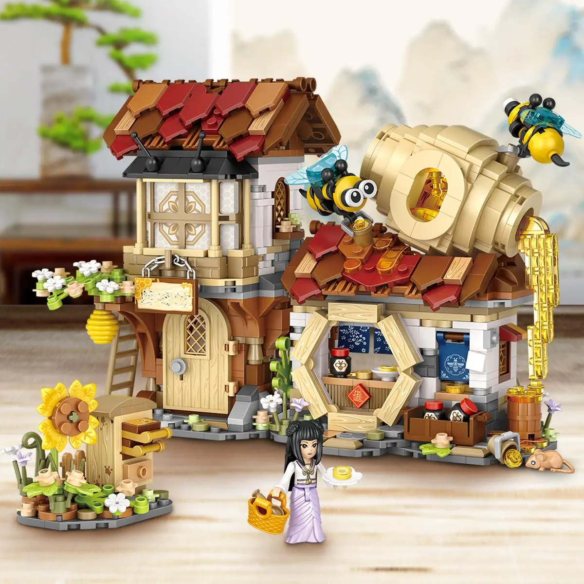 LOZ Lizhi Building Blocks China-Chic Honey Shop 1242PCS House Building Kit Small Particle Educational Toys Second Senior Brother Meat Shop Assembled Building Blocks Gift Bricks