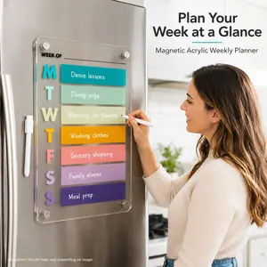 Acrylic Magnetic Weekly Fridge Planner Board - Dry Erase Schedule Calendar with Marker, Home Decor Refrigerator Magnet Accessory