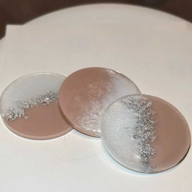 Handmade Resin Coastal Coasters, 3-Piece Baby Pink and Silver Set
