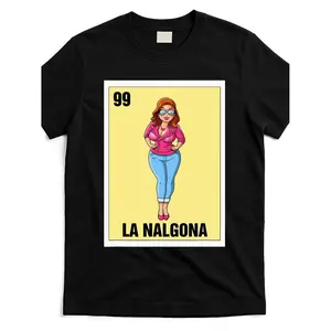 Men's Retro Mexican Bingo Card Graphic T-Shirt, Featuring 99 La Nalgona Funny Spanish Woman Design, Breathable Lightweight Fabric, Comfortable Casual Festival Wear