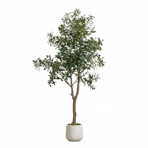 Casvik 6ft (100 cm and above) Plastic Artificial Olive Tree with Fruits - Fake Floor Plants, White Pot, Vivid Fruits, Realistic Trunk, Green Moss, UV-Resistant for Casual Daily Living Room, Balcony Home Decor