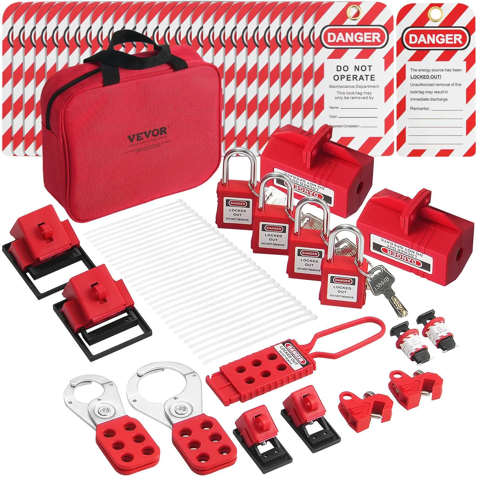 【SummerFinds】VEVOR Electrical Lockout Tagout Kit,  , 47 PCS Safety Loto Kit Includes Padlocks, Hasps, Tags, Nylon Ties, Plug Lockouts, Circuit Breaker Lockouts, and Carrying Bag, for Industrial, Electric Power