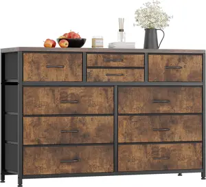 Brown 10-Drawer Dresser TV Stand, Multi-Functional Media Console Table Entertainment Center for 55/50/43-Inch TVs, Storage Organizer Unit with 10-Drawer Capacity for Living Room & Dorm, Multi-Functional Use