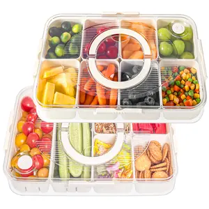 Divided Serving Tray with Lid and Handle Snack Box Container for Fruits,Snacks, Picnic food container Outdoor clear organizer Kitchen Storage Utensils