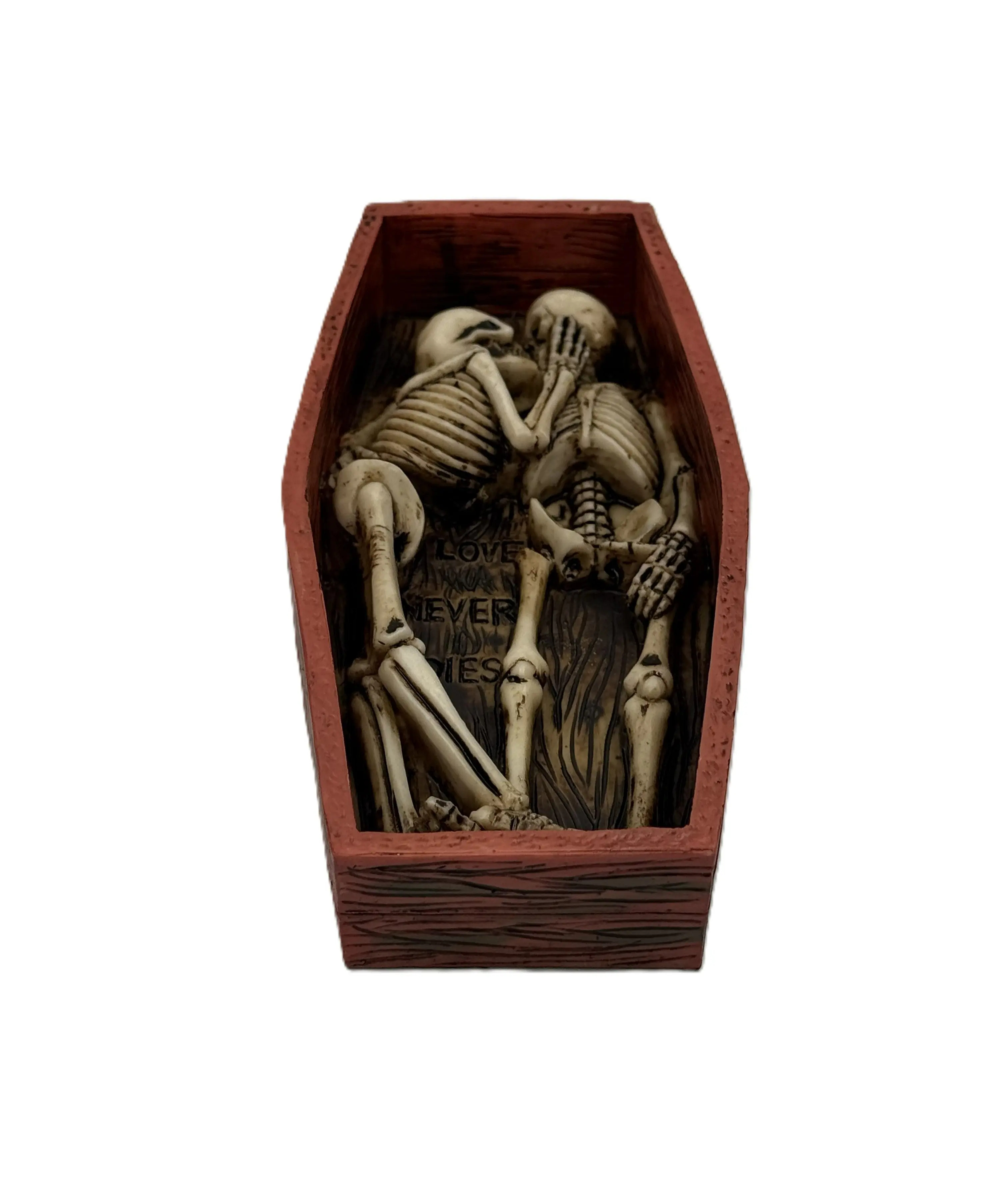 Love Never Dies Skeleton Coffin Statue – Gothic Skeleton Couple Coffin Decor