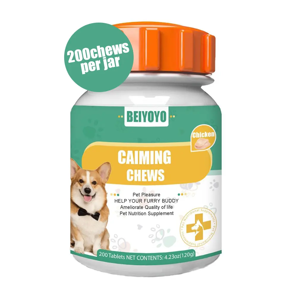 Dog Soothing Chewable Tablets - Relieve daily stress, relax the mind and body, calm emotions, and soothe separation anxiety. Chicken flavor, 200 tablets per pack.