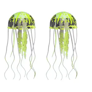 2Counts/Set Fluorescent, dynamic, simulated jellyfish decorative medium-sized self-floating aquarium ornament, waterproof, rustproof, movable, swimming, luminous fish tank landscaping accessory.