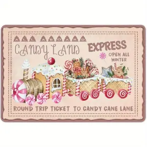 Candy park express metal sign gingerbread holiday decoration Christmas eating home farm coffee shop bar kitchen shop wall decoration 8x12 inches