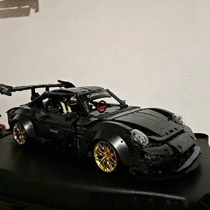 2100pcs Low Profile Gold Super Car Building Blocks Set, Openable Hood + Large Wing Design, 1:10 Scale Home Decor, Ideal Birthday Gift