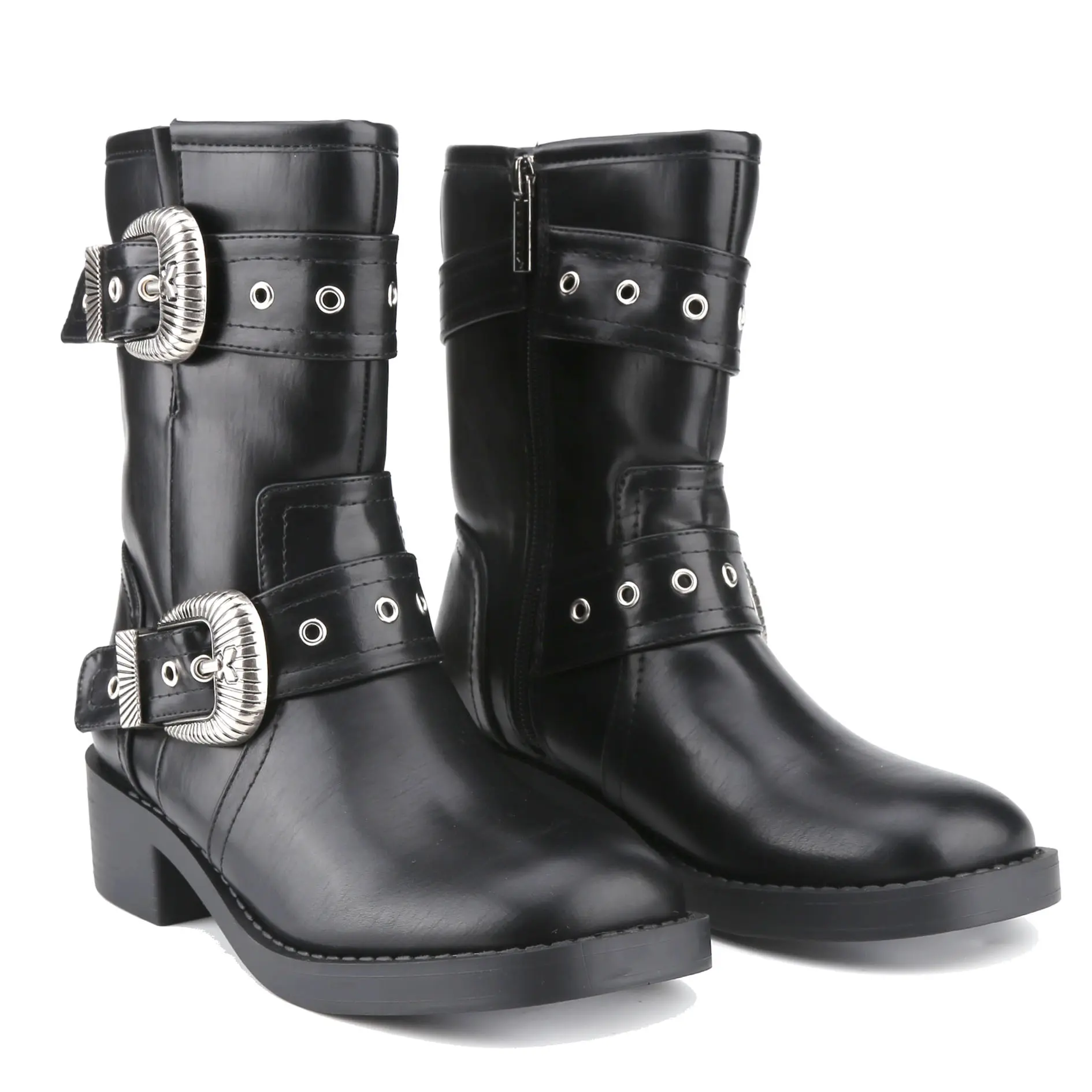Belovely Rugged Elegance: Decorative Buckle Boots [MEINDA]