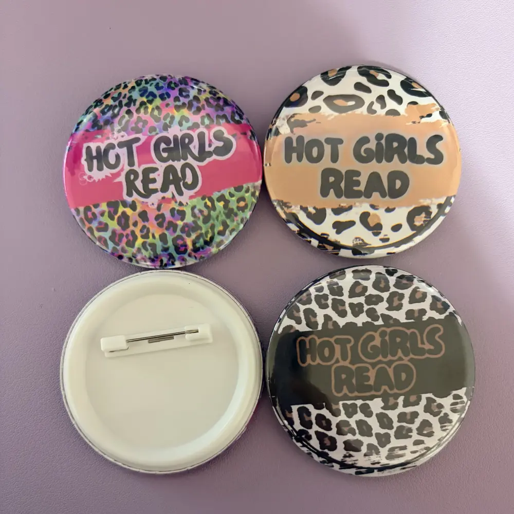 Hot Girls Read Button – Leopard Print Reading Pin, Book Lover Gift, 2.25" Badge