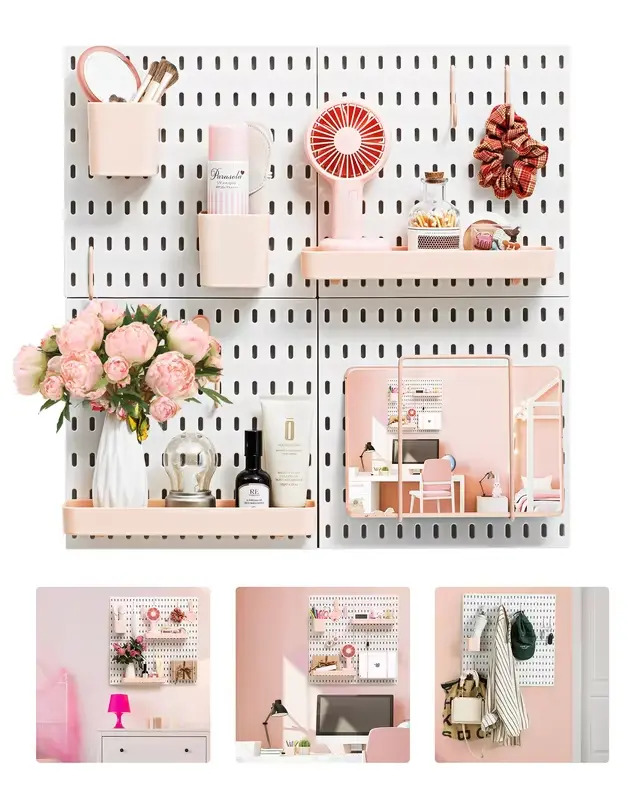 Deli Pink 4pcs Pegboard Combination Kits, Easy Storge, Free & Easy to Assemble, Two Installation Methods