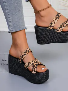 Women's Fashion Leopard Print Platform Sandals, Casual Crossed Band Wedge Sandals for Summer, Footwear for Beach, Lightweight Breathable Comfortable Shoes for Daily Wear, Girl