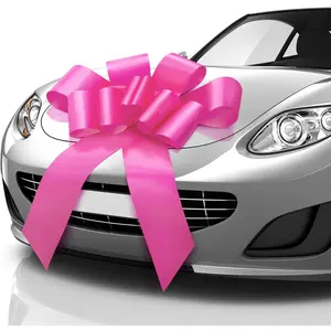 Mata1-USA - Huge Car Bow - Pink, 30 Inch - Big Gift Wrapping Bow for Large Gift Decoration - Giant Size for Indoor & Outdoor Use - 12 Loops & 2 Suction Cups - No Magnets that Scratch
