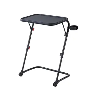 Adjustable Folding TV Tray with Cup Holder, Black, 20.87"W x 14.76"D x 27.76"H