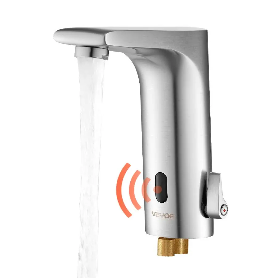 【Summerfinds】VEVOR Touch Handsfree Adjustable Bathroom Sink Faucet, Battery-Operated Automatic Motion Sensor, Cold-Hot Single Handle Water Mixer, 9/16 in Pipe Fit, Brushed Nickel Standard Spout
