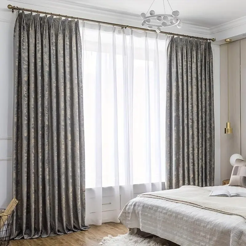 American Retro Light Luxury Velvet Curtain, 2 Counts Thickened Exquisite Elegant Blackout Curtain, Window Drapes for Home Living Room Bedroom Decor