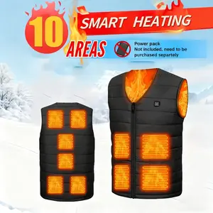 Winter Warm V-Neck Heated Vest, 10 Heating Zones, 3 Temperature Controls, USB Rechargeable, Polyester Filling, Outdoor Camping Skiing