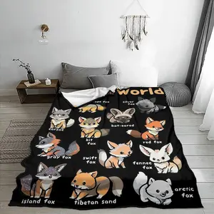 Cartoon Fox Pattern Blanket, 1 Count Soft Comfortable Throw Blanket, Air-conditioned Room Blanket, Warm Nap Blanket for Home & Office, Lightweight Cozy Blanket