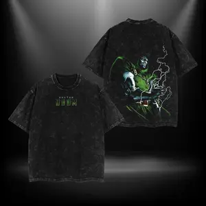 DR.DOOM V2 MCU Comic Double Printed Oversize Lightweight Acid Washed Tee TV Series Graphic Top Cotton Streetwear T-Shirt boys merch Men's Regular Fit Floral Print Tee