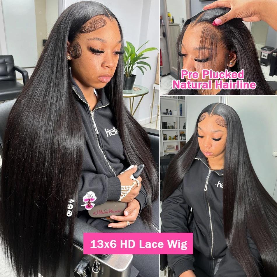 Smooth Straight 13x4 13x6 Transparent Lace Front Wig Human Hair 360 Full HD Lace Frontal Human Hair Wigs For Women Brazilian Remy Hair 12A Grade Wig Natural Black PrePlucked Hairline
