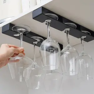 Space-Saving No-Drill Cabinet Wine Glass Rack, Holds 3 Glasses, Easy Install, Rustproof, Ideal for Kitchen Bar Dining Room