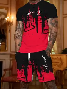 Men's 2-Piece Sporty T-Shirt Shorts Set, Casual Street Style, 3D Geometric Print, Lightweight Breathable, S-Xxl, Summer & Beach Vacation