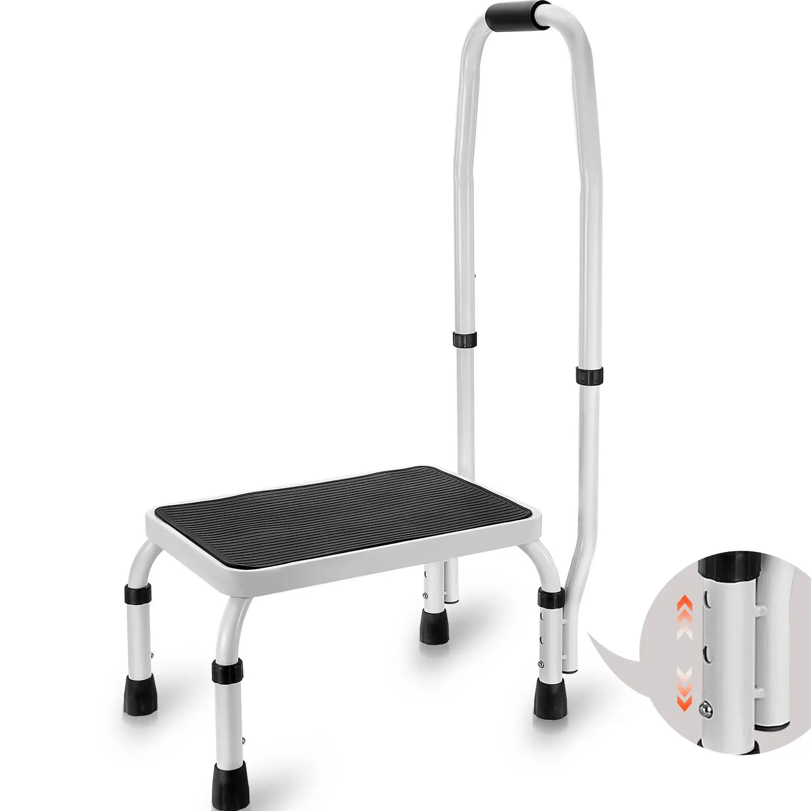【Summerfinds】VEVOR Step Stool 1-Step 330lbs Capacity, 3 Adjustable Height with Handle Steel Step Ladder, Portable Toddler Step Stools for Adults, Non-Slip Sturdy Step Ladders for Office, RVs, Pets