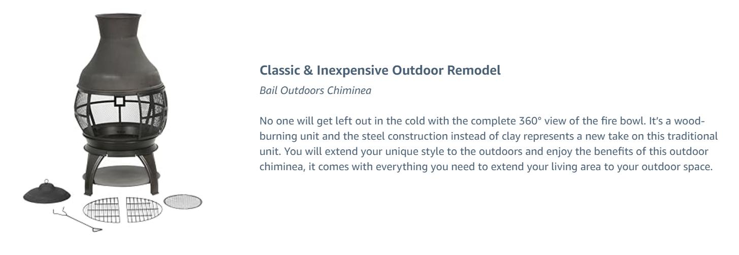 BALI OUTDOORS 45-Inch Wood Burning Chimenea Fire Pit – Outdoor Fireplace, Brown-Black