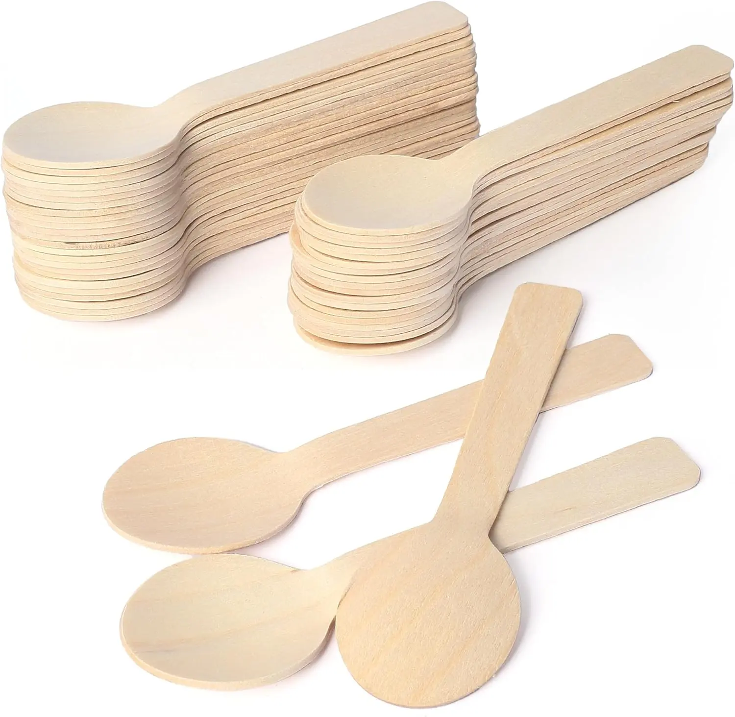 LotFancy Mini Wooden Spoons, Pack of 100, 4 inch Length, Disposable Tasting Sampling Spoons, Biodegradable Compostable Eco-friendly Birchwood Taster Spoons Cutlery