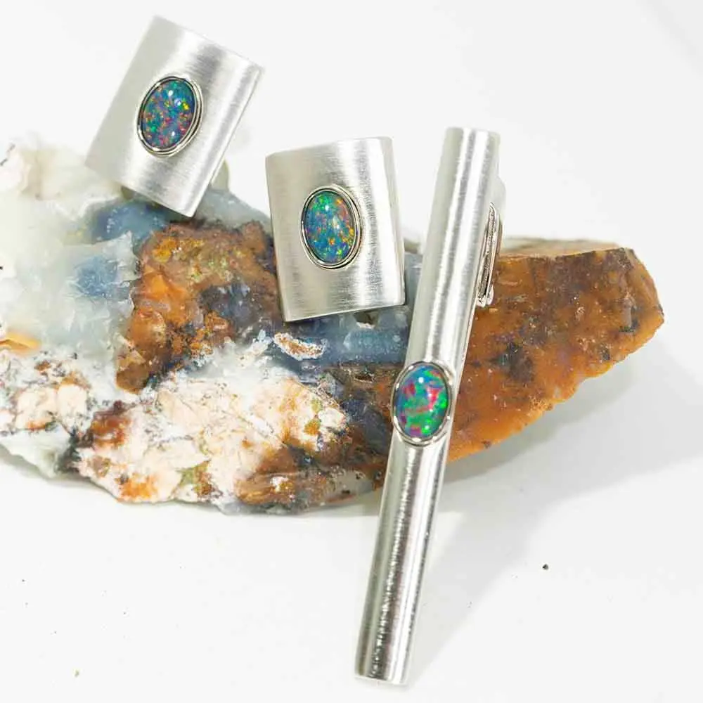 *  DYNASTY FLASH MEN'S OPAL JEWELLERY SET - OPAL CUFFLINGS & OPAL TIE BAR